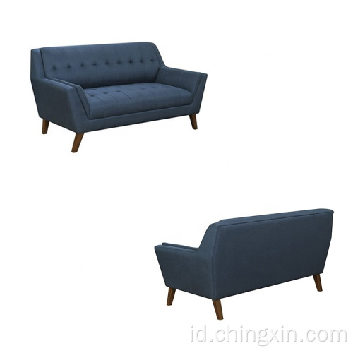 Sofa rekreasi kain biru dengan kaki kayu solid